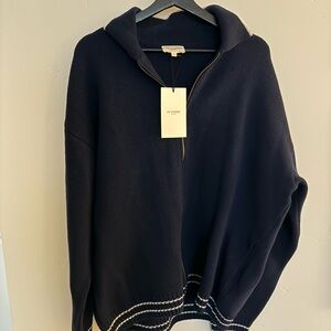 Octobre Editions Navy Zip-Up Knitwear with White Trim